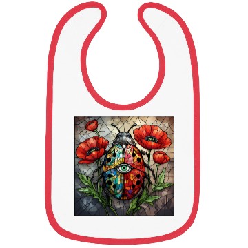 Discover Ladybug stained glass vibrant poppy flower insect Bibs