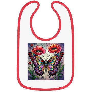 Discover Butterfly stained glass design vibrant poppy Bibs
