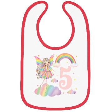 Discover Magical Rainbow Fairy Elf 5th Birthday Girl Bibs