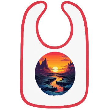 Discover Sunset Mountain River Serenity Landscape Bibs
