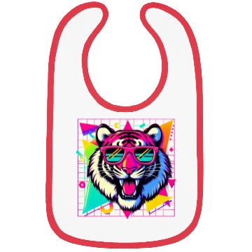 Discover Cool Retro Tiger with Neon Sunglasses  Bibs