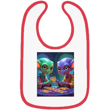 Discover 2 ALIENS PLAYING CARDS AND HAVING FUN 3 Bibs