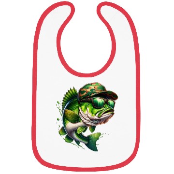 Discover Camo Hat Bass Fish with Green Sunglasses Bibs