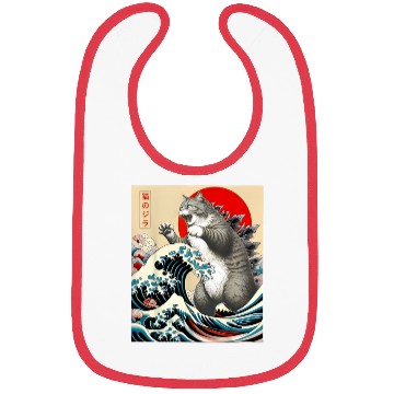 Discover Catzilla Cat Japanese Art Funny Cat Bibs
