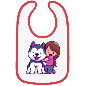 Discover Cute Girl Hugging Playful Husky Design Bibs