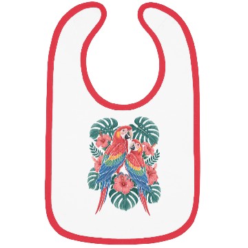 Discover Tropical Parrots Among Hibiscus Leaves Bibs