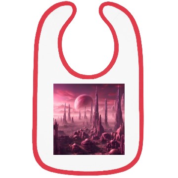 Discover Futuristic Alien Skyline in Pink Hues Bibs