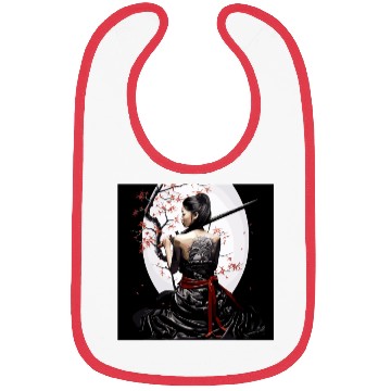 Discover Samurai Serenity: Woman with Sword Under Cherry Bibs