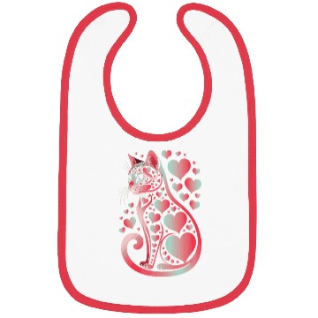 Discover Heart Pattern Cat Illustration with Playful Bibs
