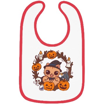 Discover Whimsical Halloween Cat with Pumpkin Magic Bibs