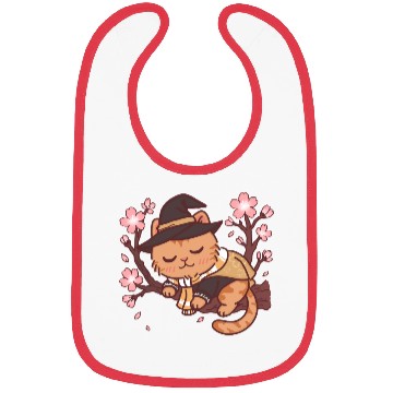 Discover Whimsical Witch Cat in Cherry Blossom Tree Bibs
