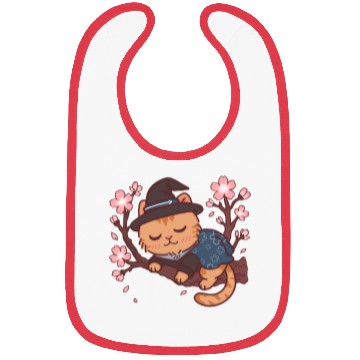 Discover Kawaii Wizard Cat Sleeping on Sakura Tree – Magic  Bibs