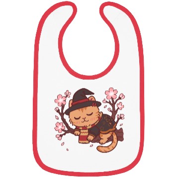 Discover Cute Witch Cat with Cherry Blossoms Bibs