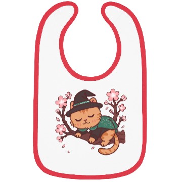 Discover Whimsical Wizard Cat in Blooming Cherry Tree Bibs