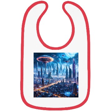 Discover Cyberpunk World Cityscape with Alien Ufo Skies Bibs