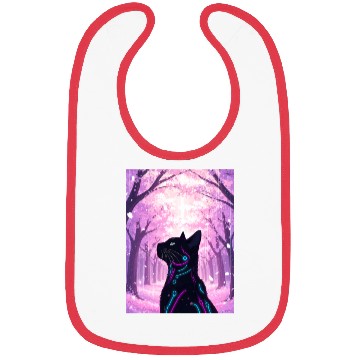 Discover Midnight Cyber Cat | Pink Cherry Blossom Forest Bibs