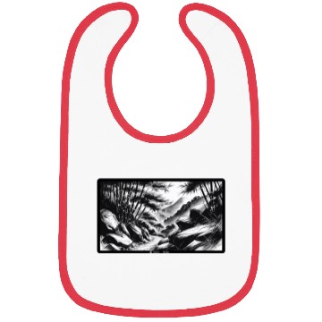 Discover Serene Mountain Forest Ink Illustration Bibs