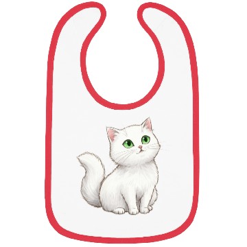 Discover Elegant White Cat with Green Eyes Bibs