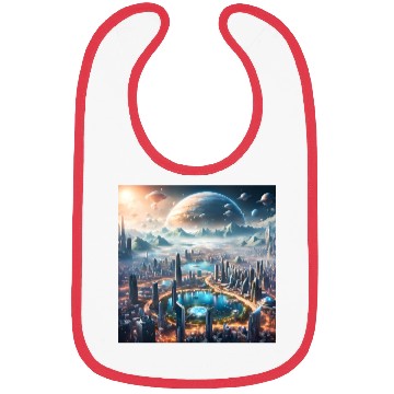 Discover Futuristic Cityscape with Alien Planets Sci-Fi Bibs