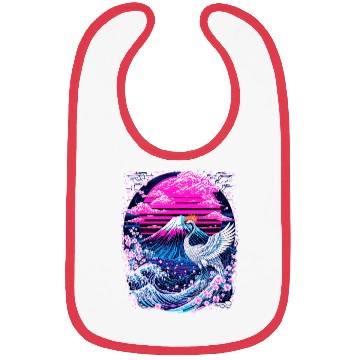 Discover Neon Sakura Crane & Mount Fuji Scene Bibs