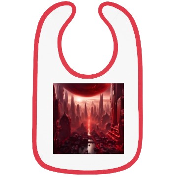 Discover Red Megapolis City On Alien Planet Sci-Fi Topic Bibs