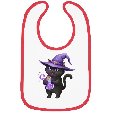 Discover Enchanting Black Cat Witch Illustration Bibs
