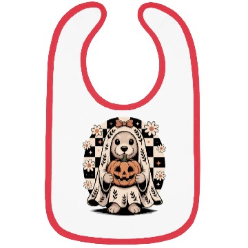 Discover Boho Ghost Dog Halloween Gift with Flowers Bibs