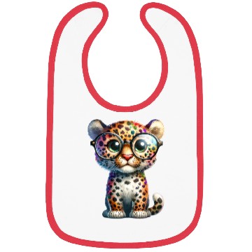 Discover Colorful Leopard Cub with Glasses Bibs