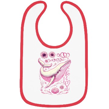 Discover Pink Whimsical Whale with Floral Accents Bibs