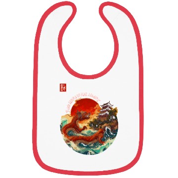 Discover Japanese Dragon and Pagoda Sunset Art Bibs