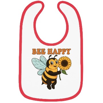 Discover Bee Happy Bibs | Cute Cartoon Bee with Sunflowe