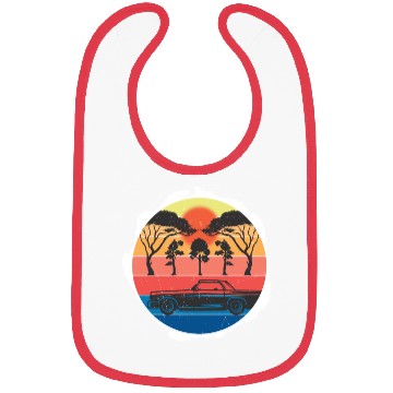 Discover Retro Sunset Car Scene Design Bibs