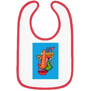 Discover Abstract Geometric Face on Blue Background Bibs
