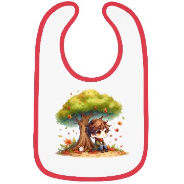Discover Autumn Serenity Chibi under a Maple Tree Bibs