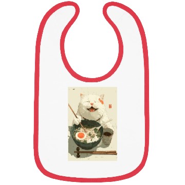 Discover Happy White Cat Eating Ramen Bibs