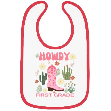 Discover Howdy First Grade Kids Bibs, Cowgirl First Day