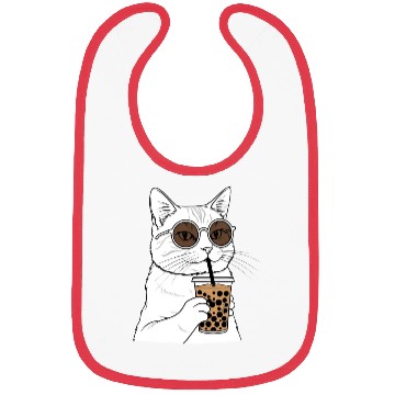 Discover Cool Cat with Bubble Tea and Sunglasses Bibs