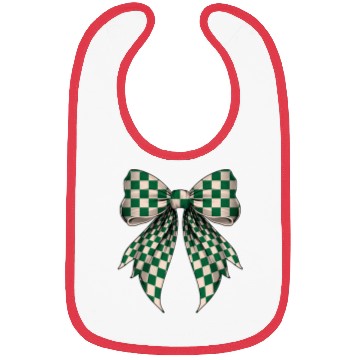 Discover Coquette Bow Cream White Green Checkered Pattern Bibs