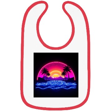 Discover Neon Sunset Over Tropical Island Bibs