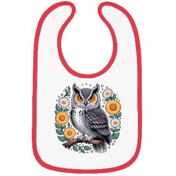Discover Floral Owl With Flowers And Blossoms Bibs