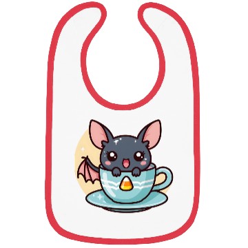Discover Cute Bat in Tea Cup Illustration Bibs