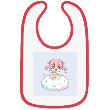 Discover Cute Chibi Girl on Cloud Illustration Bibs