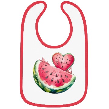 Discover Watermelon Heart Fruit Illustration Bibs