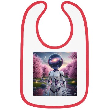 Discover Futuristic Robot in Cherry Blossom Paradise Bibs