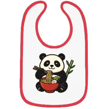 Discover Cute Panda Eating Ramen Illustration Bibs