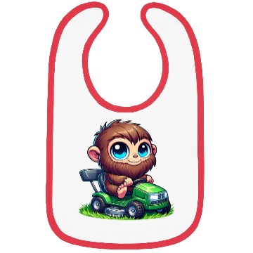 Discover Cute Bigfoot Sasquatch lawn mower gardening chibi Bibs
