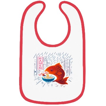 Discover Neon Sushi Fish in Cityscape Bibs