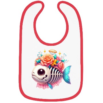 Discover Whimsical Skull Fish with Floral Crown Bibs