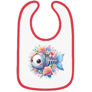 Discover Whimsical Fish Skeleton with Floral Accents Bibs