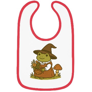 Discover Enchanting Frog Witch with Mushroom and Flowers Bibs